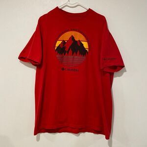 Columbia Men’s Graphic T-Shirt Red Outdoor Mountains Logo Tee Size XL